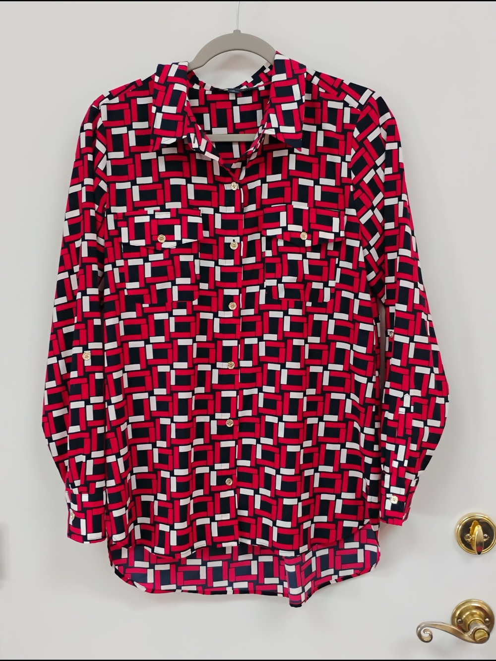 Tommy Hilfiger Red, Black & White Geometric Button-Down Shirt